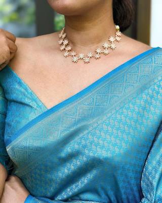 Sky Blue Woven Art Silk Saree With Blouse Piece 3
