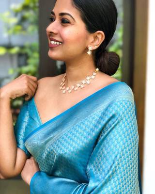 Sky Blue Woven Art Silk Saree With Blouse Piece 4