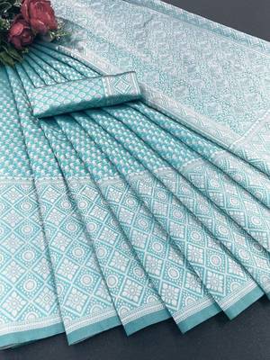 Sky Blue Woven Art Silk Saree With Blouse Piece 5