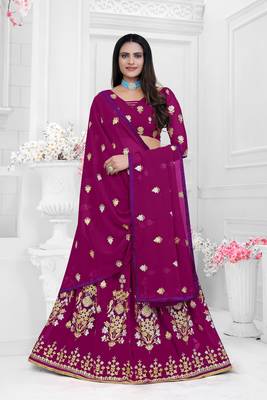 Bollywood Georgette Purple Embroidery And Zari Lehenga Choli 1