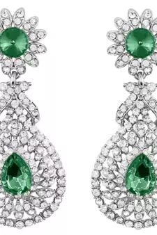Rhodium Plated American Diamond Sparkling Dangle Earrings for Women 