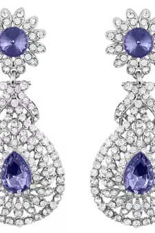 Rhodium Plated American Diamond Sparkling Dangle Earrings for Women 