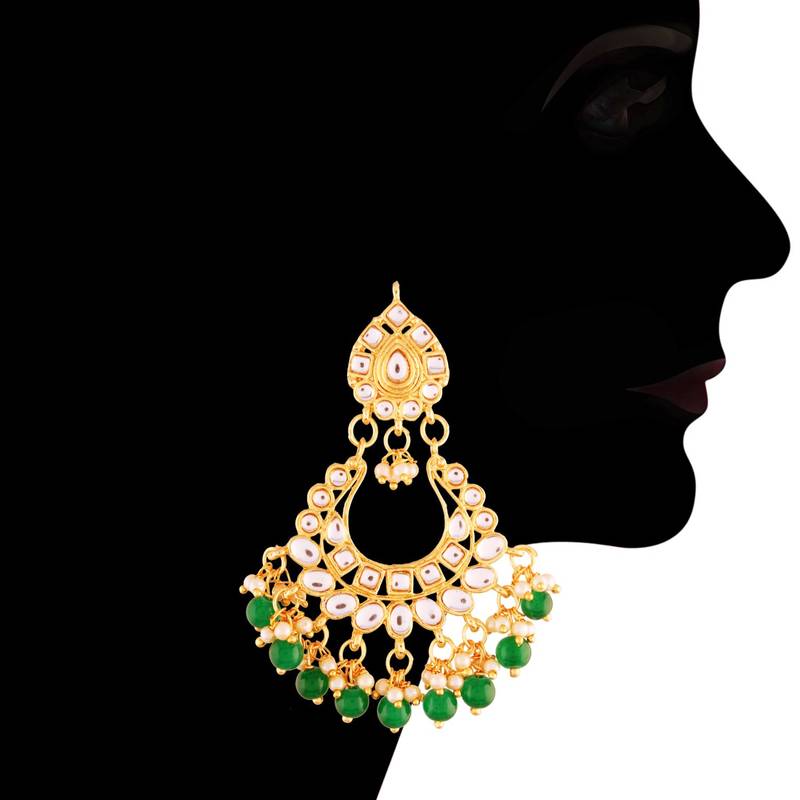 Traditional Kundan & Pearl Earring Set with Maang Tikka for Women 