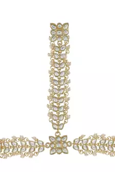 Gold Plated Embellish With Kundan & Pearl Adjustable Haath Phool/Panja Bracelet 