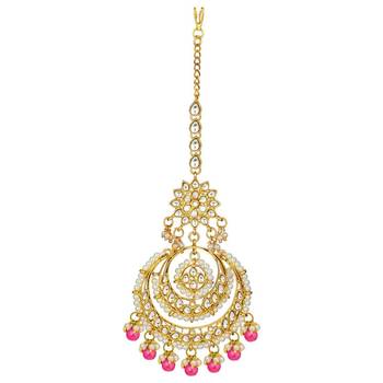 Traditional Kundan Studded with Pearl Maang Tikka for Women/Girls  2