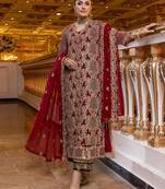 Red Fox Georgette With Coding Sequence Embroidery+ Work With Stone Work Salwar Kameez