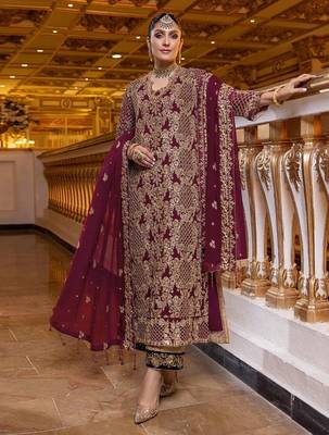 Purple Fox Georgette With Coding Sequence Embroidery+ Work With Stone Work Salwar Kameez 1