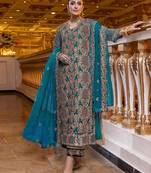 Sky-blue Fox Georgette With Coding Sequence Embroidery+ Work With Stone Work Salwar Kameez