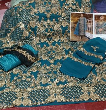 Sky-blue Fox Georgette With Coding Sequence Embroidery+ Work With Stone Work Salwar Kameez 3