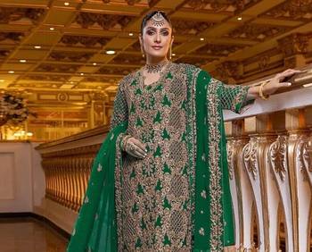 Green Fox Georgette With Coding Sequence Embroidery+ Work With Stone Work Salwar Kameez 2