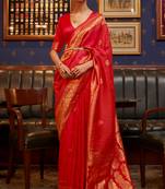 Stylish Red Colour Pure Satin Weaving Silk Saree With Blouse