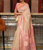 Baby Pink  Fancy  Linen Weaving Saree With Blouse