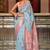 Peach And Sky Blue   Fancy  Linen Weaving Saree With Blouse