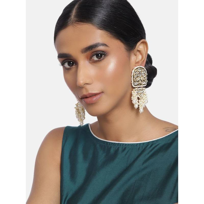 Kundan Pearl & Beades Studded Dangle Earrings for Women 