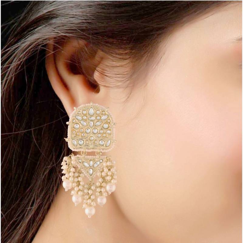Kundan Pearl & Beades Studded Dangle Earrings for Women 