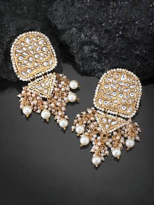 Kundan Pearl & Beades Studded Dangle Earrings for Women  4