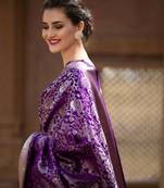 Violet Purple and Silver Zari Woven Foux Kanjivaram Saree with Blouse