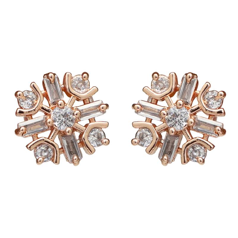 Rose CZ American Diamond Floral Shaped Studs Earrings for Women 