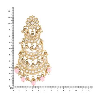 3 Layered Beaded Chandbali Earrings with Kundan and Pearl Work for Women  3