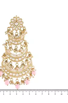 3 Layered Beaded Chandbali Earrings with Kundan and Pearl Work for Women 
