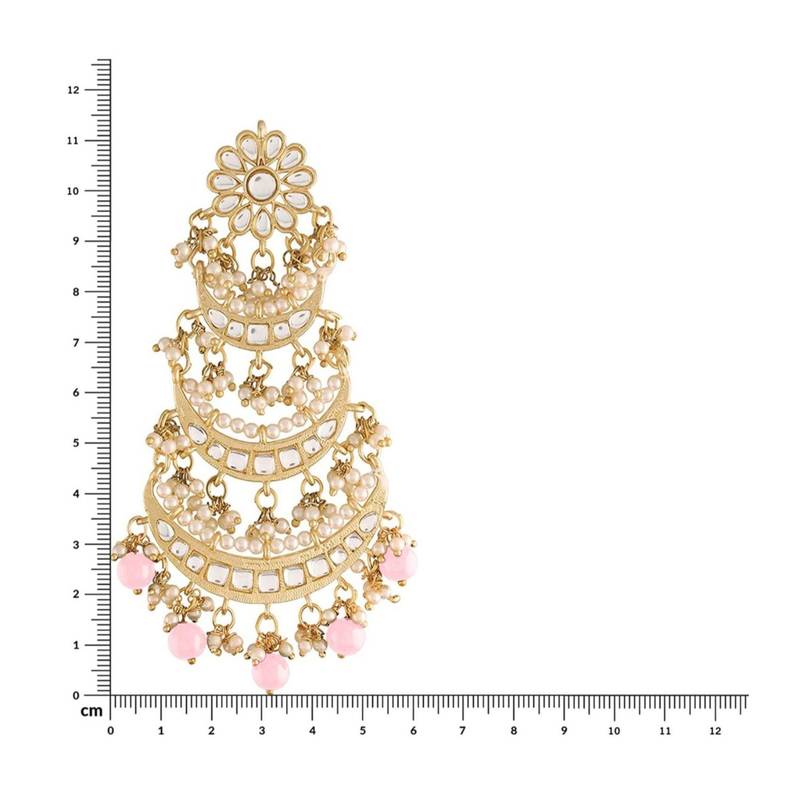 3 Layered Beaded Chandbali Earrings with Kundan and Pearl Work for Women 