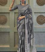 Gray Lucknowi chickankari Saree With Lucknowi Weaving With Blouse