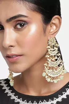 3 Layered Beaded Chandbali Earrings with Kundan and Pearl Work for Women 
