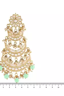 3 Layered Beaded Chandbali Earrings with Kundan and Pearl Work for Women 