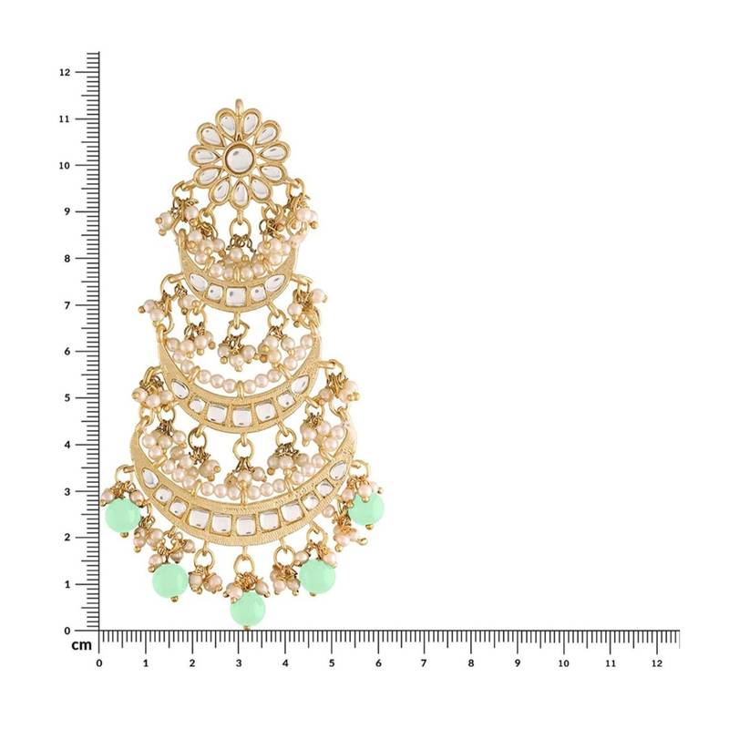 3 Layered Beaded Chandbali Earrings with Kundan and Pearl Work for Women 