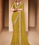 Gorgeous Mustard Yellow Georgette Saree With Designer Blouse