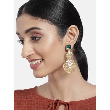 Traditional Matte Finish Zinc Alloy Earrings for Women, Green  2