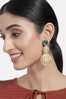 Traditional Matte Finish Zinc Alloy Earrings for Women, Green 