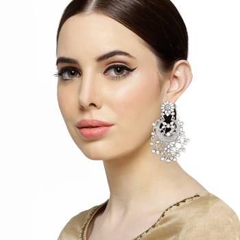 Rhodium Plated Traditional Handcrafted Meena Work Earring Glided With Kundan & Pearls  2