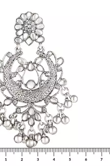 Rhodium Plated Traditional Handcrafted Meena Work Earring Glided With Kundan & Pearls 