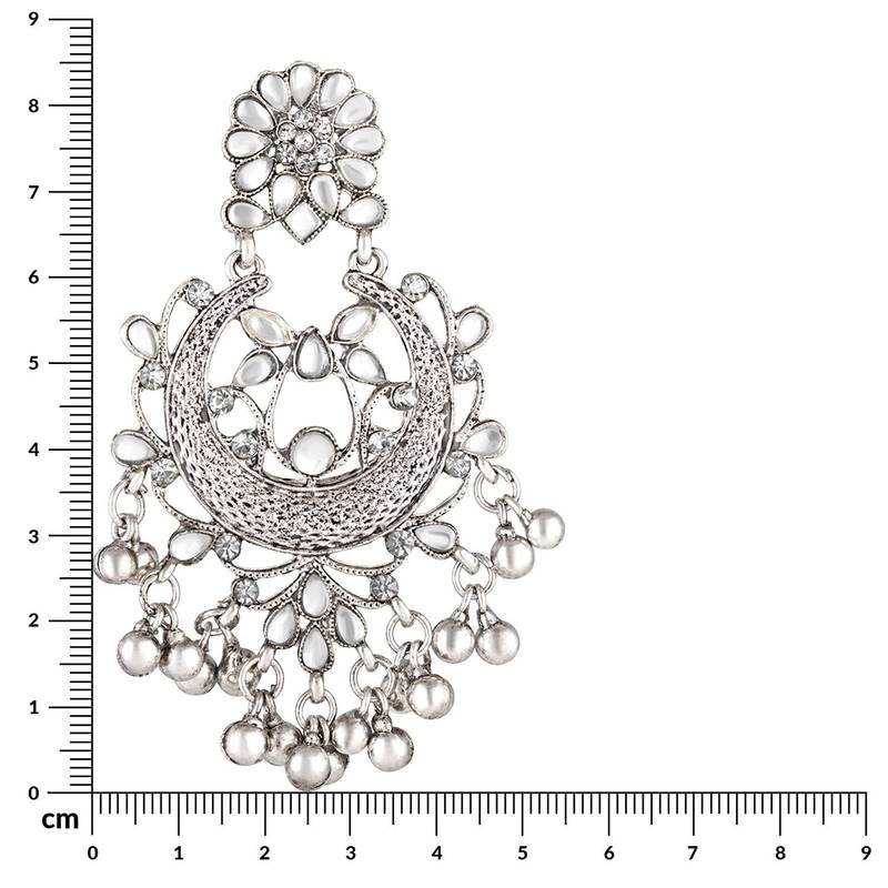 Rhodium Plated Traditional Handcrafted Meena Work Earring Glided With Kundan & Pearls 