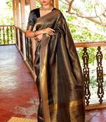 Black & Gold Zari Woven Kanjivaram Saree With Blouse