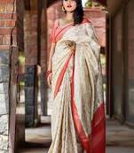 Creamy Off-white and Red Zari Border Silk Saree With Blouse