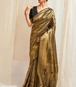 Midnight Black Golden Zari Shine Kanjivaram Wedding Saree With Blouse
