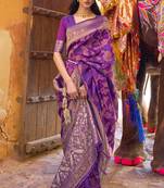 Dark Orchid Purple Soft Silk Blend Saree In Handloom Weaving With Sequins With Blouse