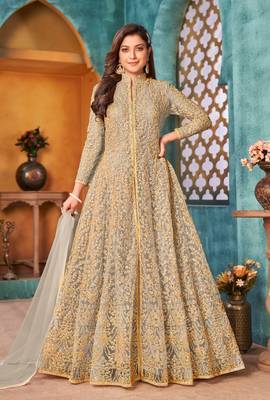 Cream Color Heavy Vaishnavi Net With Sequence Coding Work Salwar Suit 1