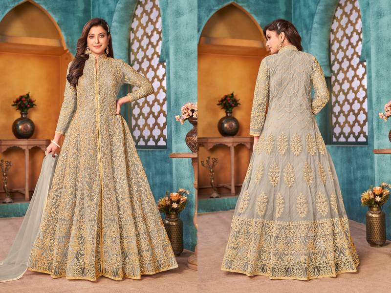 Cream Color Heavy Vaishnavi Net With Sequence Coding Work Salwar Suit