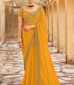 Yellow Bandhani Design Silk Blend Saree With Embroidery Work Blouse