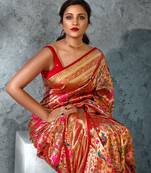Red & Golden zari Woven Paithani Silk Saree With Blouse