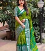 Green printed jute saree with blouse