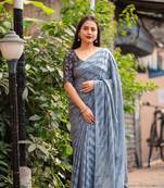 Grey printed georgette saree with blouse