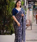 Blue printed georgette saree with blouse