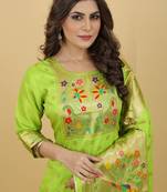 Parrot Green Banarasi Silk Zari Woven Salwar Suit