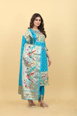Sky blue Banarasi Silk Zari Woven Salwar Suit 1