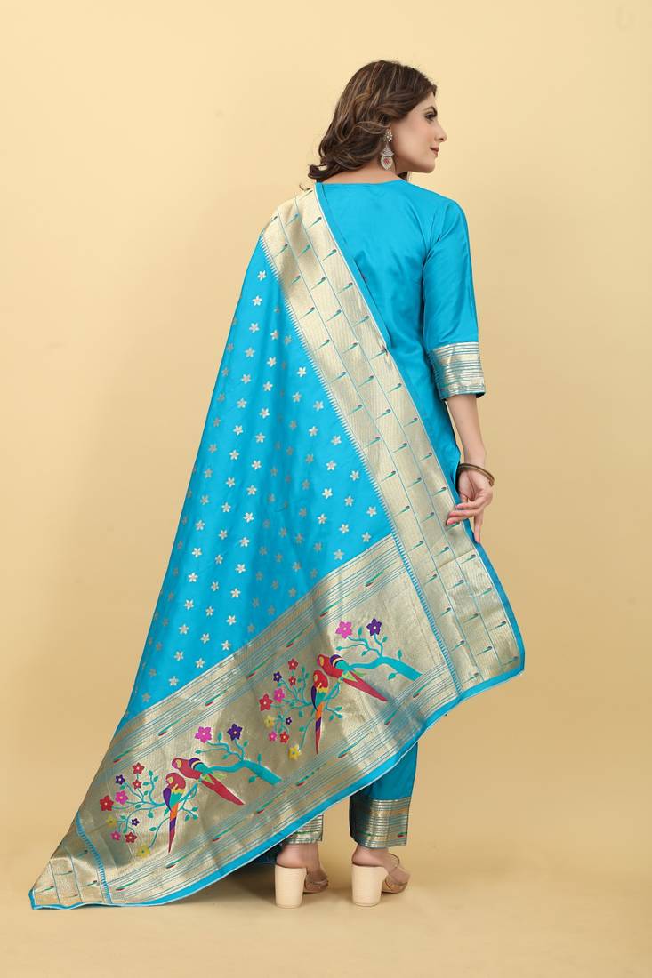 Sky blue Banarasi Silk Zari Woven Salwar Suit