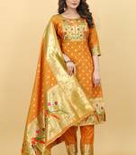Orange Banarasi Silk Zari Woven Salwar Suit